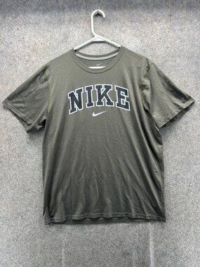 Nike Shirt Mens Large Green Dri-Fit Big Logo Graphic Tee Tagless Athletic Casual